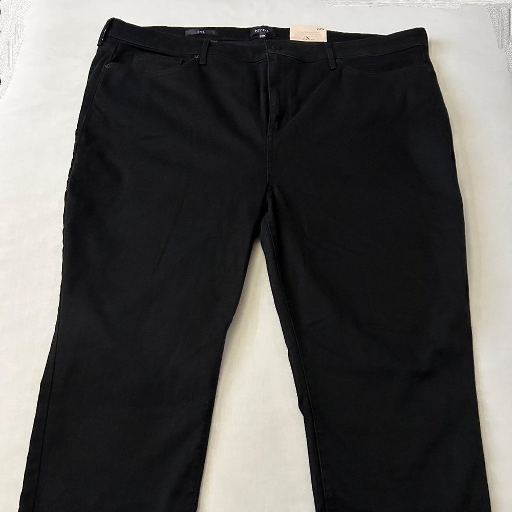 NYDJ Women's Distressed Double Raw Hem Lift x Tuck Black Slim Capris 24W NWT